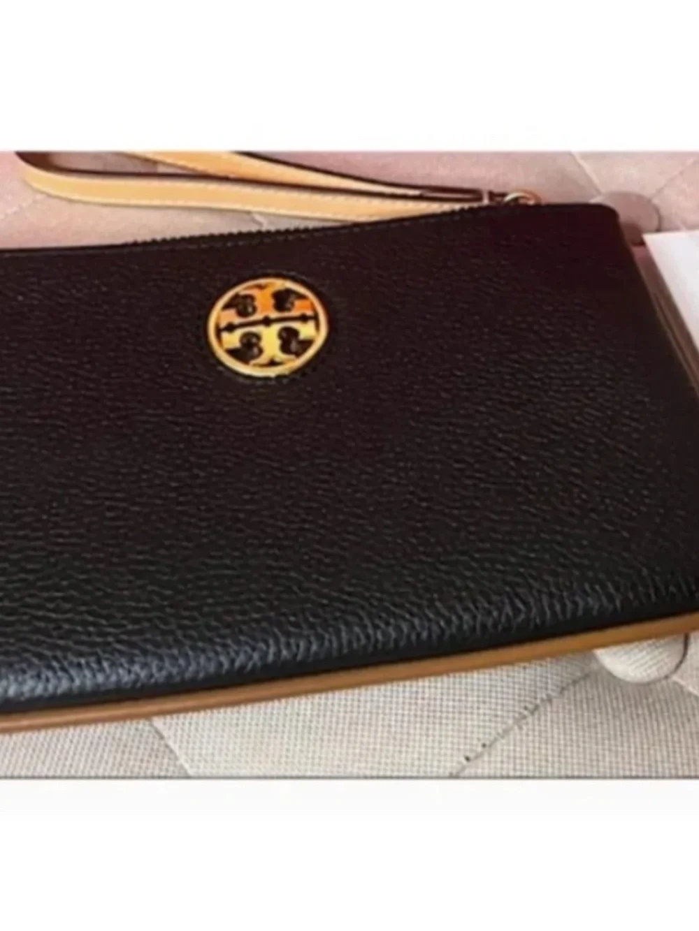 Tory Burch Carson Black with brown details Wristlet
